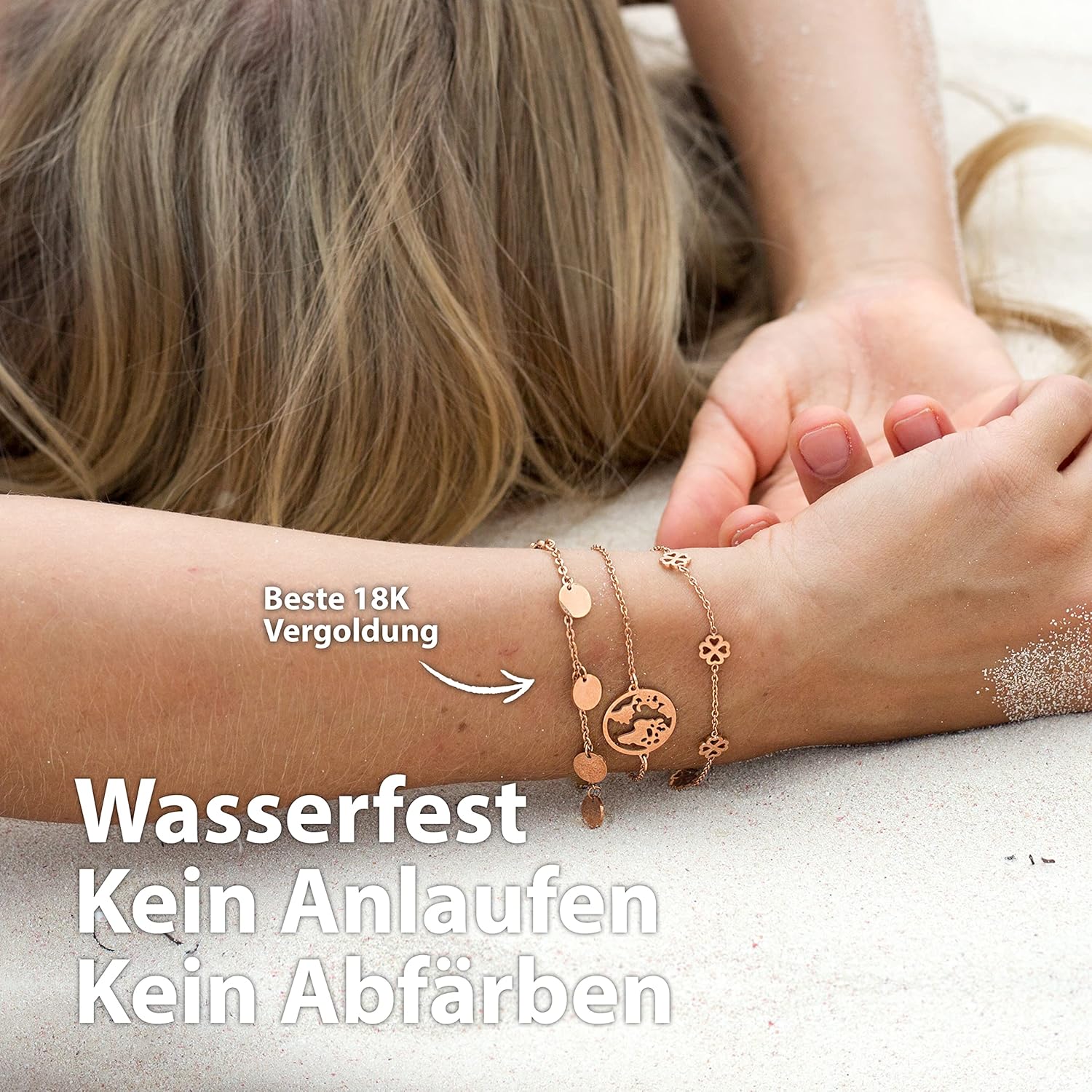 BONNYBIRD® Wasserfestes Edelstahl Weltkugel Armband in Silber, Gold & Roségold, 100% Wasserfest & Hautverträglich, Perfektes Reise Geschenk für Weltenbummler BonnyWorld BonnyWorld Roségold