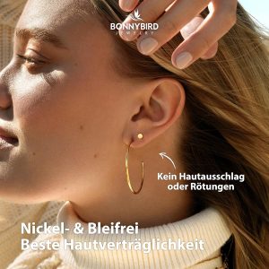 BONNYBIRD® Wasserfeste Große Edelstahl Creolen + Plättchen Ohrstecker Damen in Silber, Gold & Roségold, 100% Wasserfest, Leicht & Sehr Hautverträglich BonnyGrace BonnyGrace Gold