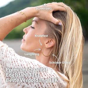 BONNYBIRD® Wasserfeste Große Edelstahl Creolen + Plättchen Ohrstecker Damen in Silber, Gold & Roségold, 100% Wasserfest, Leicht & Sehr Hautverträglich BonnyGrace BonnyGrace Gold