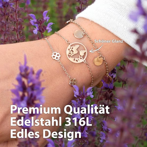 BONNYBIRD® Wasserfestes Edelstahl Weltkugel Armband in Silber, Gold & Roségold, 100% Wasserfest & Hautverträglich, Perfektes Reise Geschenk für Weltenbummler BonnyWorld BonnyWorld Roségold