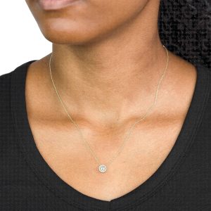 Amazon Essentials Halo-Halskette aus 9-Karätigem Gelb und Weißgold mit Kubischen Zirkonia (ehemals Amazon Collection) Gelbgold