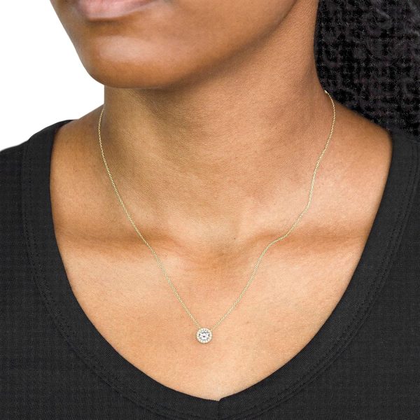 Amazon Essentials Halo-Halskette aus 9-Karätigem Gelb und Weißgold mit Kubischen Zirkonia (ehemals Amazon Collection) Gelbgold