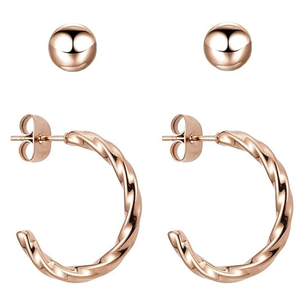 BONNYBIRD® Wasserfeste Edelstahl Ohrringe Damen in Silber, Gold & Roségold, Hypoallergen dank medizinischem Chirurgenstahl, Extra Leicht BonnyTwist Rose