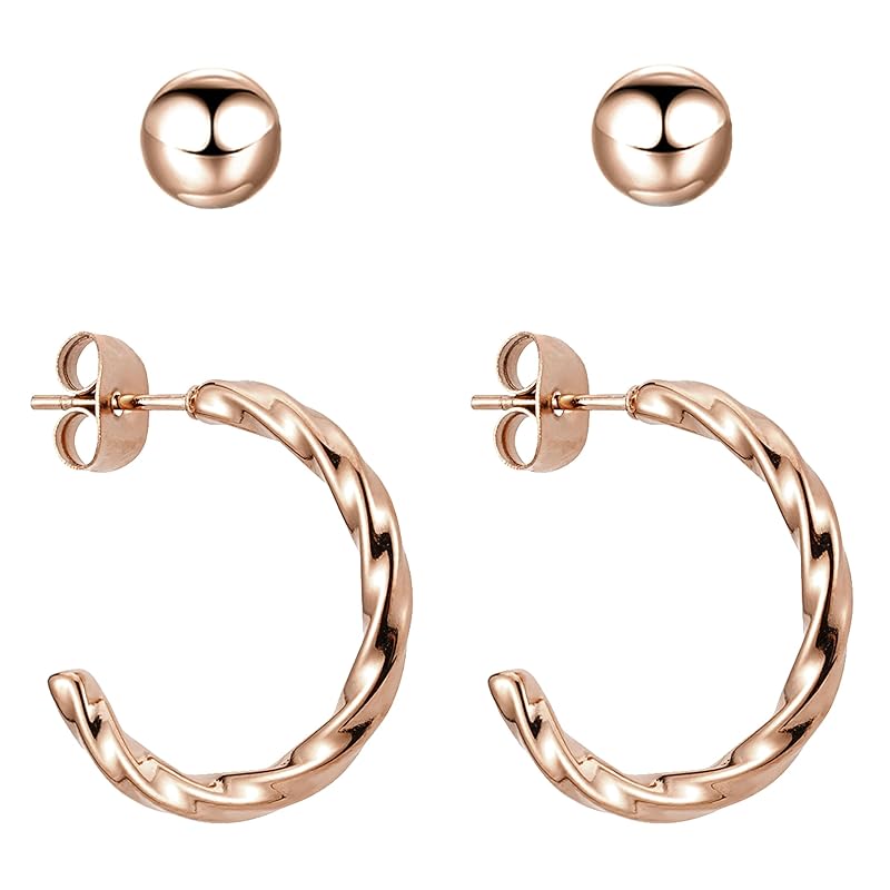 BONNYBIRD® Wasserfeste Edelstahl Ohrringe Damen in Silber, Gold & Roségold, Hypoallergen dank medizinischem Chirurgenstahl, Extra Leicht BonnyTwist Rose