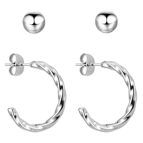 BONNYBIRD® Wasserfeste Edelstahl Ohrringe Damen in Silber, Gold & Roségold, Hypoallergen dank medizinischem Chirurgenstahl, Extra Leicht BonnyTwist Silber
