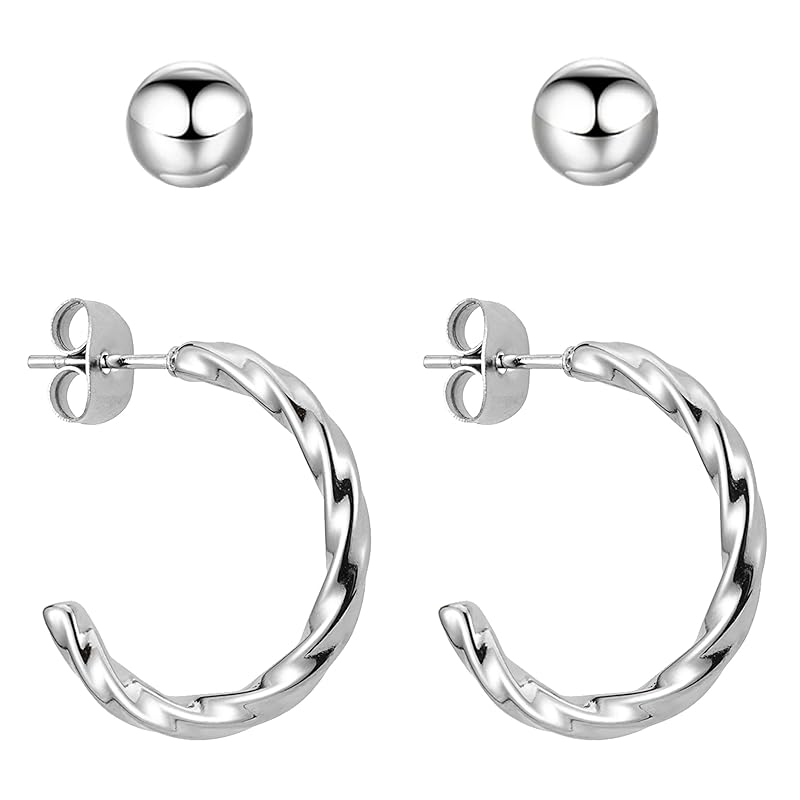 BONNYBIRD® Wasserfeste Edelstahl Ohrringe Damen in Silber, Gold & Roségold, Hypoallergen dank medizinischem Chirurgenstahl, Extra Leicht BonnyTwist Silber