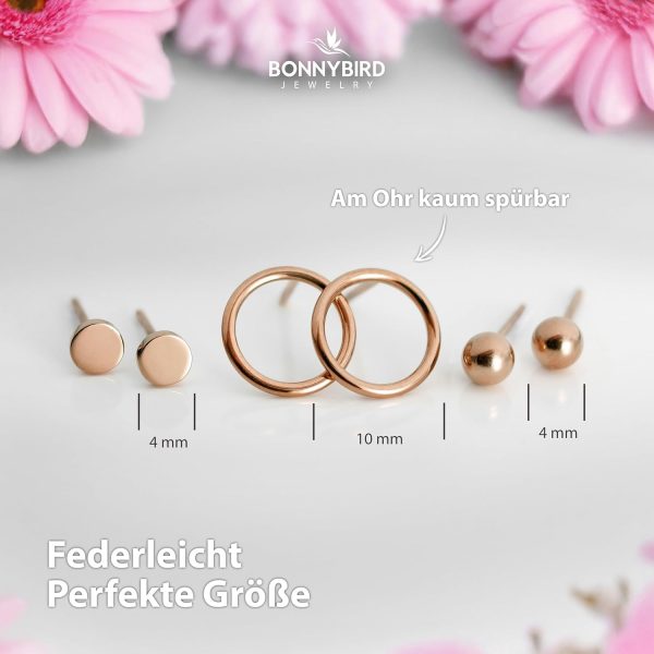 BONNYBIRD® Wasserfeste Edelstahl Ohrringe Damen in Silber, Gold & Roségold, Hypoallergen dank medizinischem Chirurgenstahl, Extra Leicht BonnyClassic Rosegold
