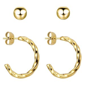 BONNYBIRD® Wasserfeste Edelstahl Ohrringe Damen in Silber, Gold & Roségold, Hypoallergen dank medizinischem Chirurgenstahl, Extra Leicht BonnyTwist Gold