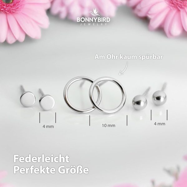 BONNYBIRD® Wasserfeste Edelstahl Ohrringe Damen in Silber, Gold & Roségold, Hypoallergen dank medizinischem Chirurgenstahl, Extra Leicht BonnyClassic Silber
