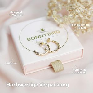 BONNYBIRD® Wasserfeste Edelstahl Ohrringe Damen in Silber, Gold & Roségold, Hypoallergen dank medizinischem Chirurgenstahl, Extra Leicht BonnyTwist Gold