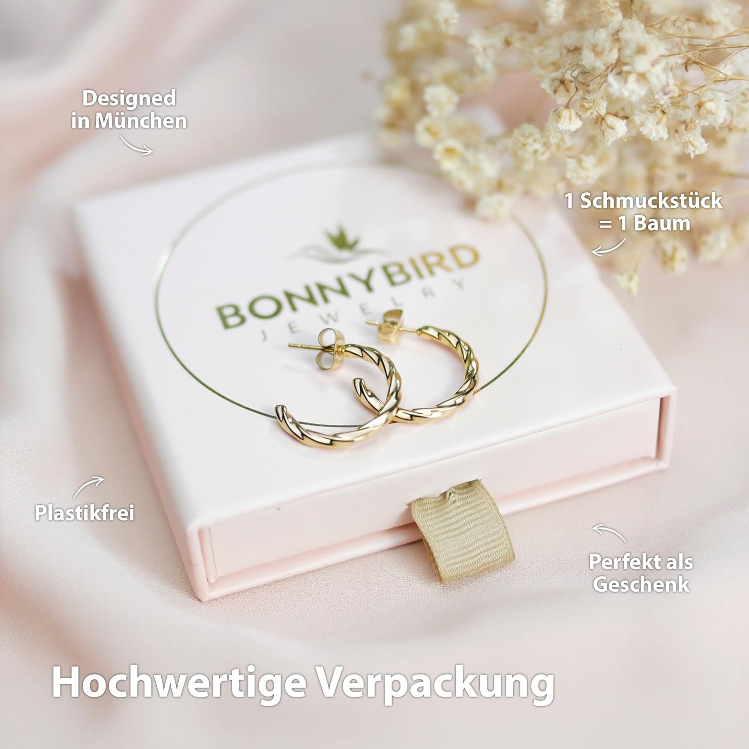 BONNYBIRD® Wasserfeste Edelstahl Ohrringe Damen in Silber, Gold & Roségold, Hypoallergen dank medizinischem Chirurgenstahl, Extra Leicht BonnyTwist Gold