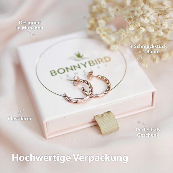 BONNYBIRD® Wasserfeste Edelstahl Ohrringe Damen in Silber, Gold & Roségold, Hypoallergen dank medizinischem Chirurgenstahl, Extra Leicht BonnyTwist Rose
