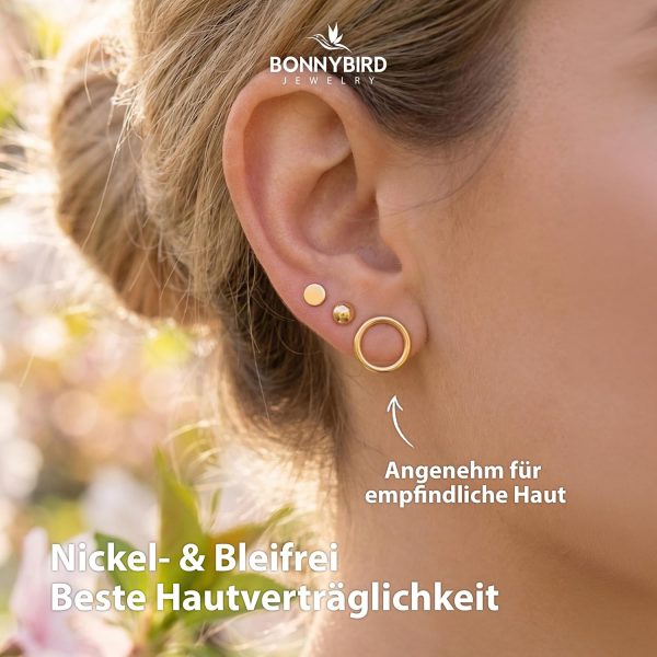 BONNYBIRD® Wasserfeste Edelstahl Ohrringe Damen in Silber, Gold & Roségold, Hypoallergen dank medizinischem Chirurgenstahl, Extra Leicht BonnyClassic Gold