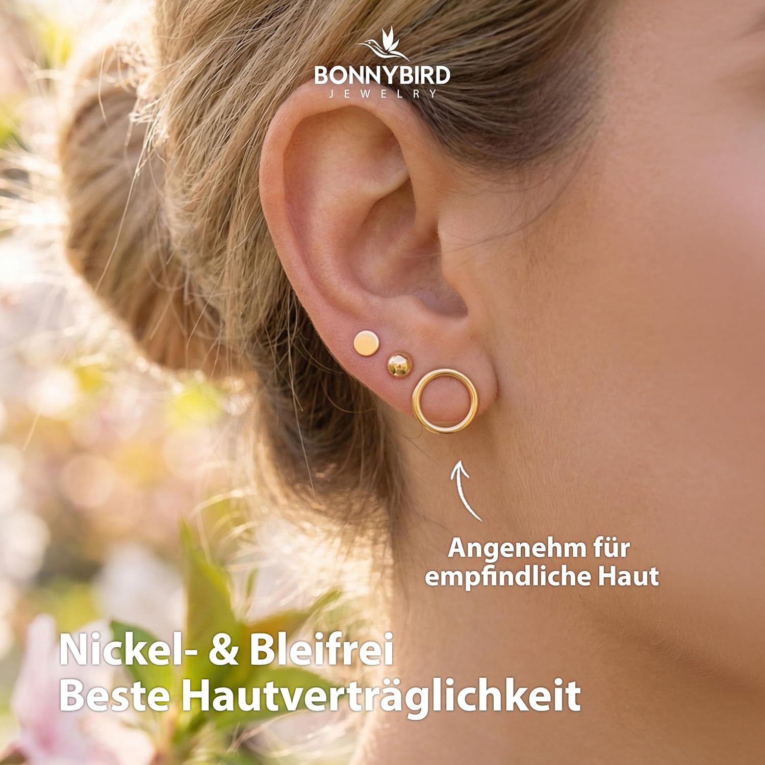 BONNYBIRD® Wasserfeste Edelstahl Ohrringe Damen in Silber, Gold & Roségold, Hypoallergen dank medizinischem Chirurgenstahl, Extra Leicht BonnyClassic Gold
