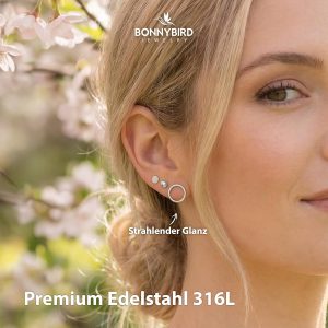 BONNYBIRD® Wasserfeste Edelstahl Ohrringe Damen in Silber, Gold & Roségold, Hypoallergen dank medizinischem Chirurgenstahl, Extra Leicht BonnyClassic Silber