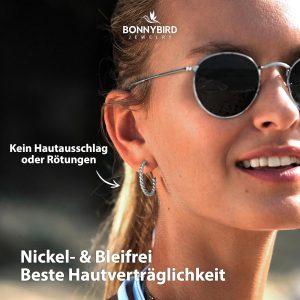 BONNYBIRD® Wasserfeste Edelstahl Ohrringe Damen in Silber, Gold & Roségold, Hypoallergen dank medizinischem Chirurgenstahl, Extra Leicht BonnySail Silber