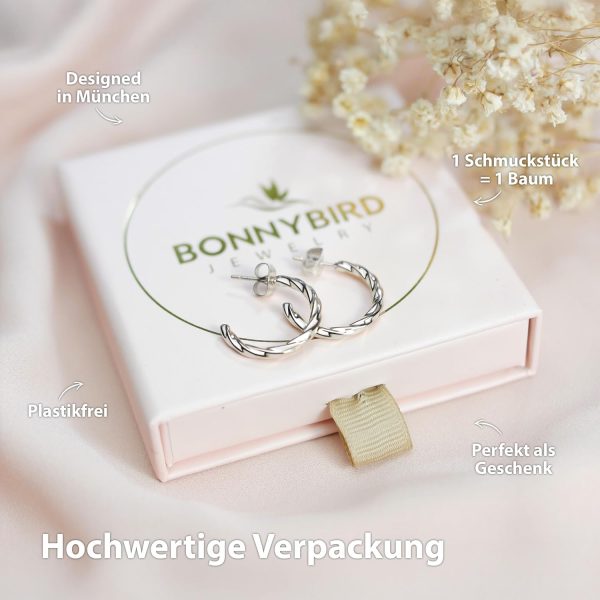 BONNYBIRD® Wasserfeste Edelstahl Ohrringe Damen in Silber, Gold & Roségold, Hypoallergen dank medizinischem Chirurgenstahl, Extra Leicht BonnyTwist Silber