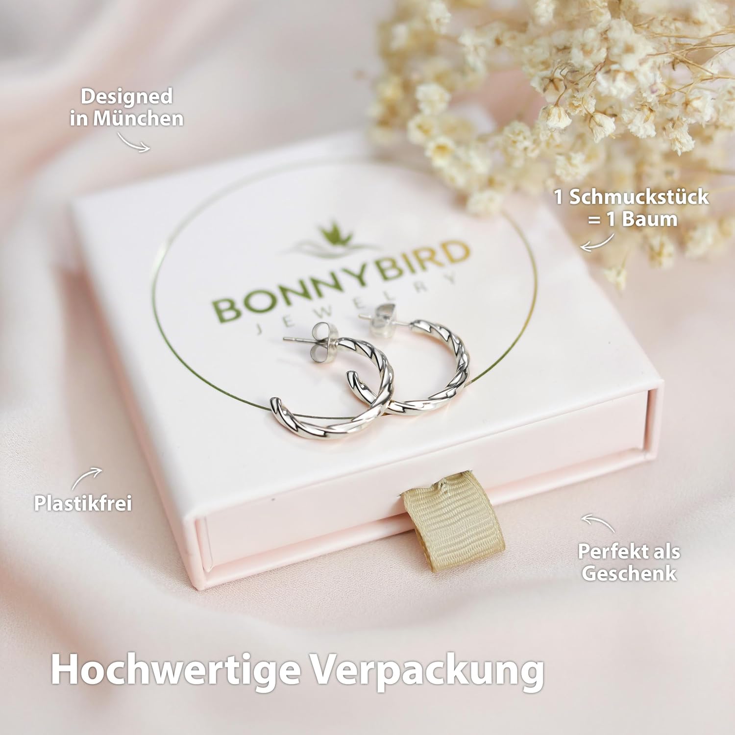 BONNYBIRD® Wasserfeste Edelstahl Ohrringe Damen in Silber, Gold & Roségold, Hypoallergen dank medizinischem Chirurgenstahl, Extra Leicht BonnyTwist Silber