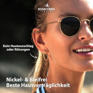 BONNYBIRD® Wasserfeste Edelstahl Ohrringe Damen in Silber, Gold & Roségold, Hypoallergen dank medizinischem Chirurgenstahl, Extra Leicht BonnySail Gold