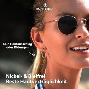 BONNYBIRD® Wasserfeste Edelstahl Ohrringe Damen in Silber, Gold & Roségold, Hypoallergen dank medizinischem Chirurgenstahl, Extra Leicht BonnySail Roségold