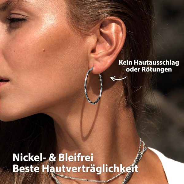 BONNYBIRD® Wasserfeste Edelstahl Creolen Groß in Silber, Gold & Roségold - Ohrringe Damen aus hochwertigem Chirurgenstahl, 100% Wasserfest & Hautverträglich "BonnyFly" (40 mm) BonnyFly Silber