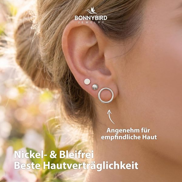 BONNYBIRD® Wasserfeste Edelstahl Ohrringe Damen in Silber, Gold & Roségold, Hypoallergen dank medizinischem Chirurgenstahl, Extra Leicht BonnyClassic Silber