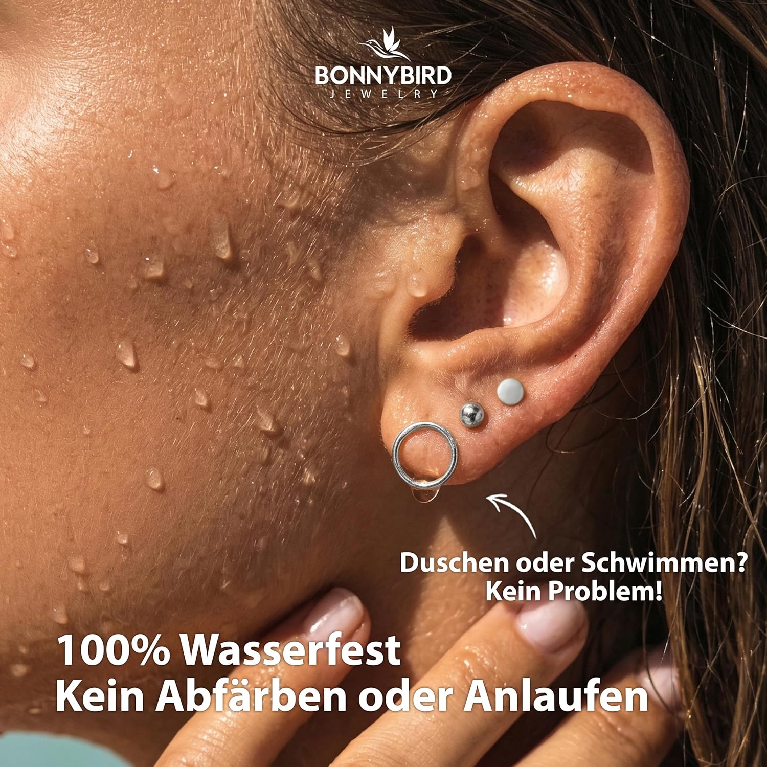 BONNYBIRD® Wasserfeste Edelstahl Ohrringe Damen in Silber, Gold & Roségold, Hypoallergen dank medizinischem Chirurgenstahl, Extra Leicht BonnyClassic Silber
